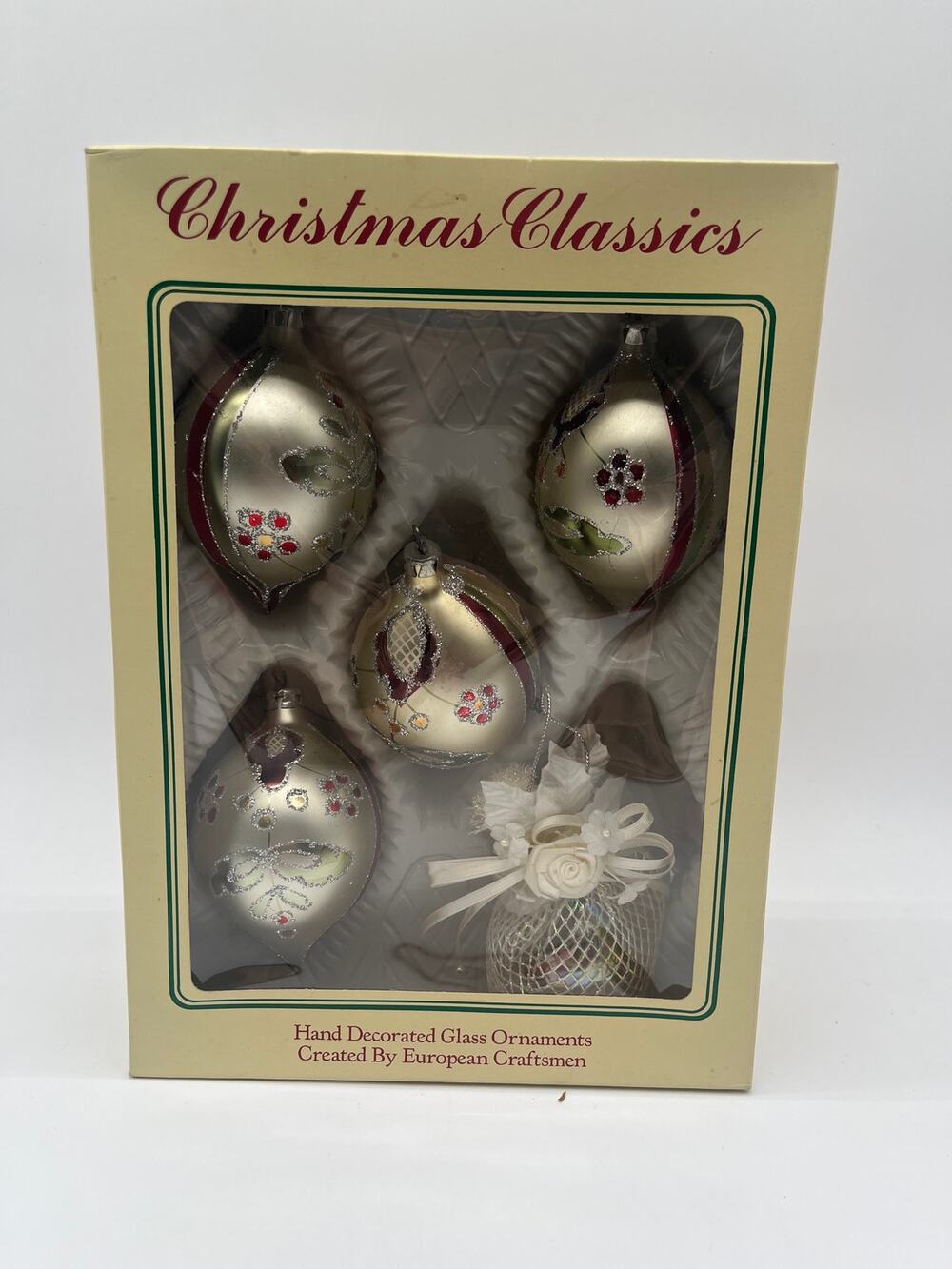 Vintage Christmas Classics Hand Decorated Glass Holiday Ornaments Gift Set
